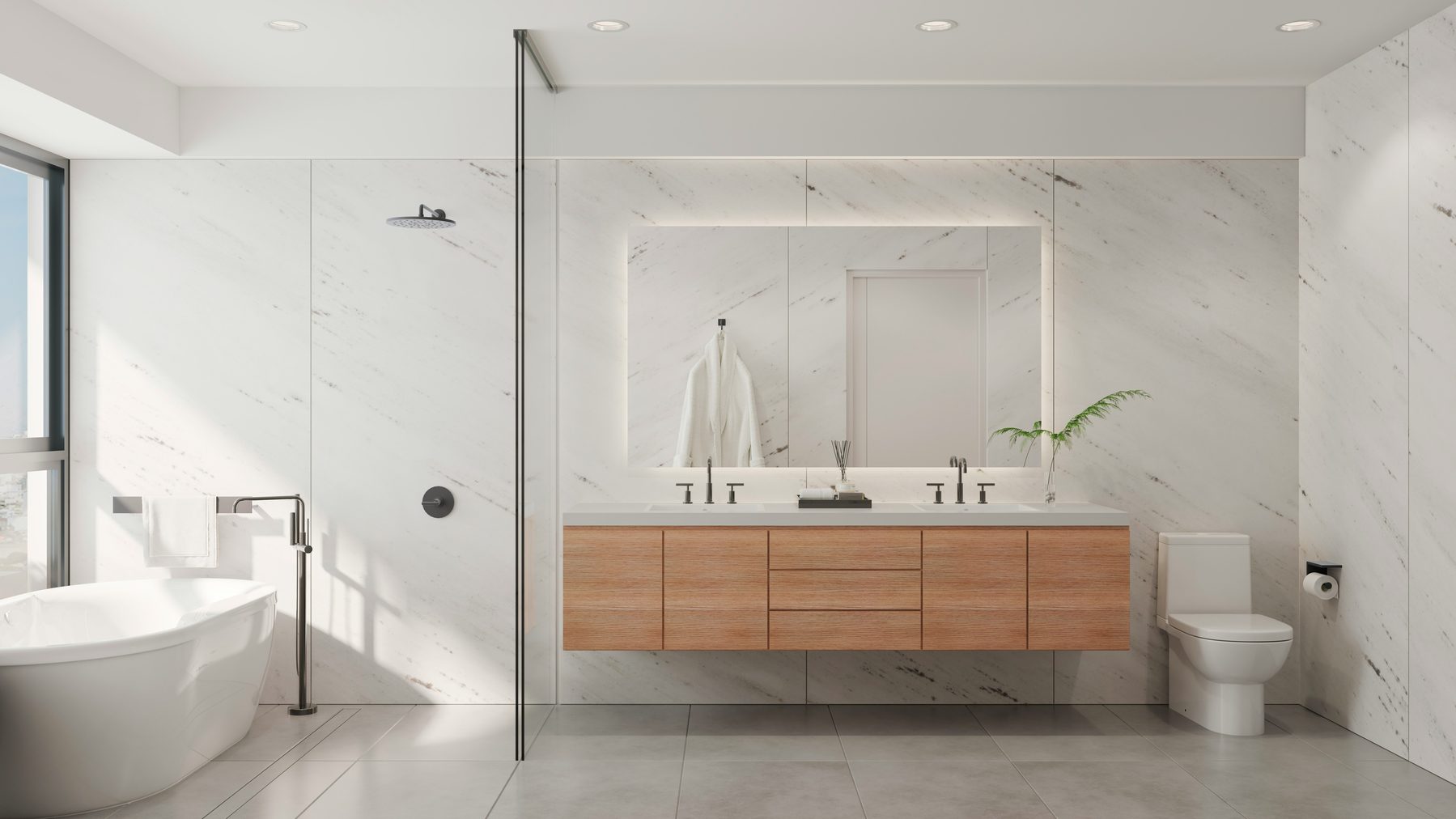 Marmor-Hauptbad mit freistehender Badewanne